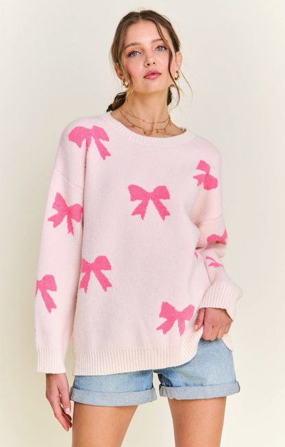 Pink Bow Pattern Sweater