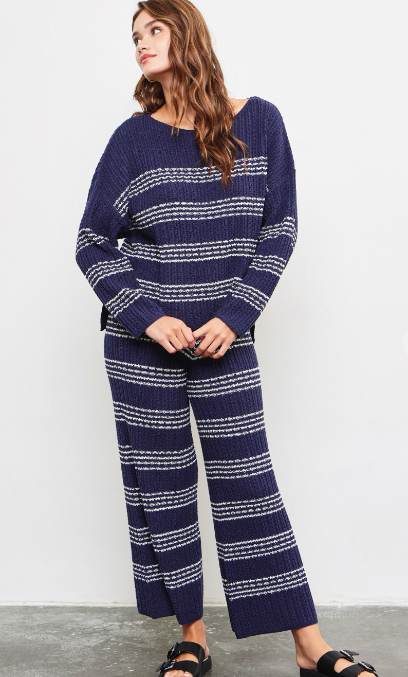 Navy Stripe Sweater & Pants Set of 2