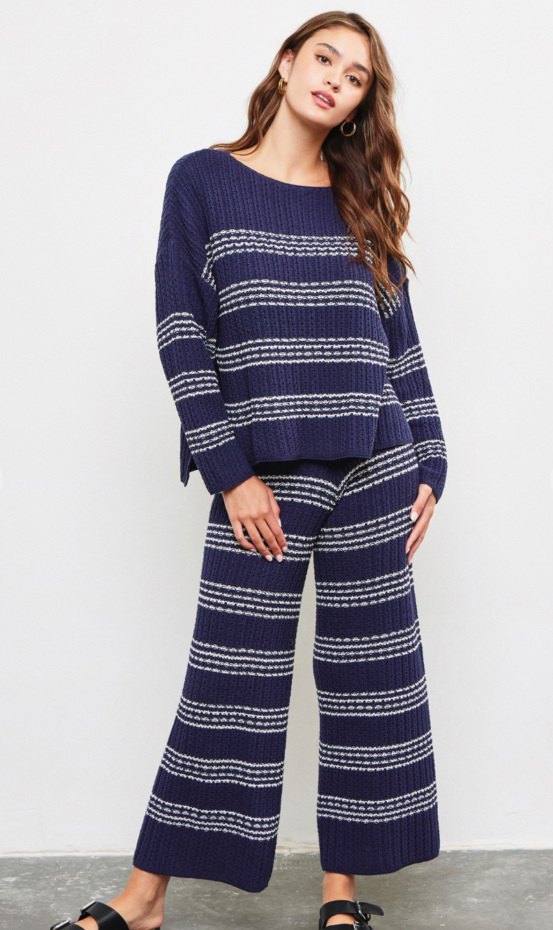 Navy Stripe Sweater & Pants Set of 2