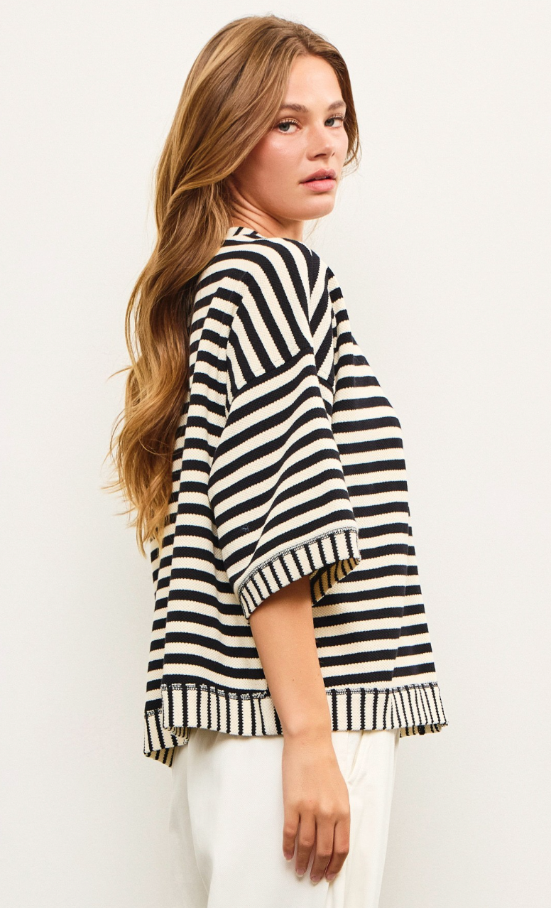 Stripe Boxy Fit Cardigan Black