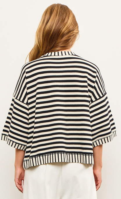 Stripe Boxy Fit Cardigan Black