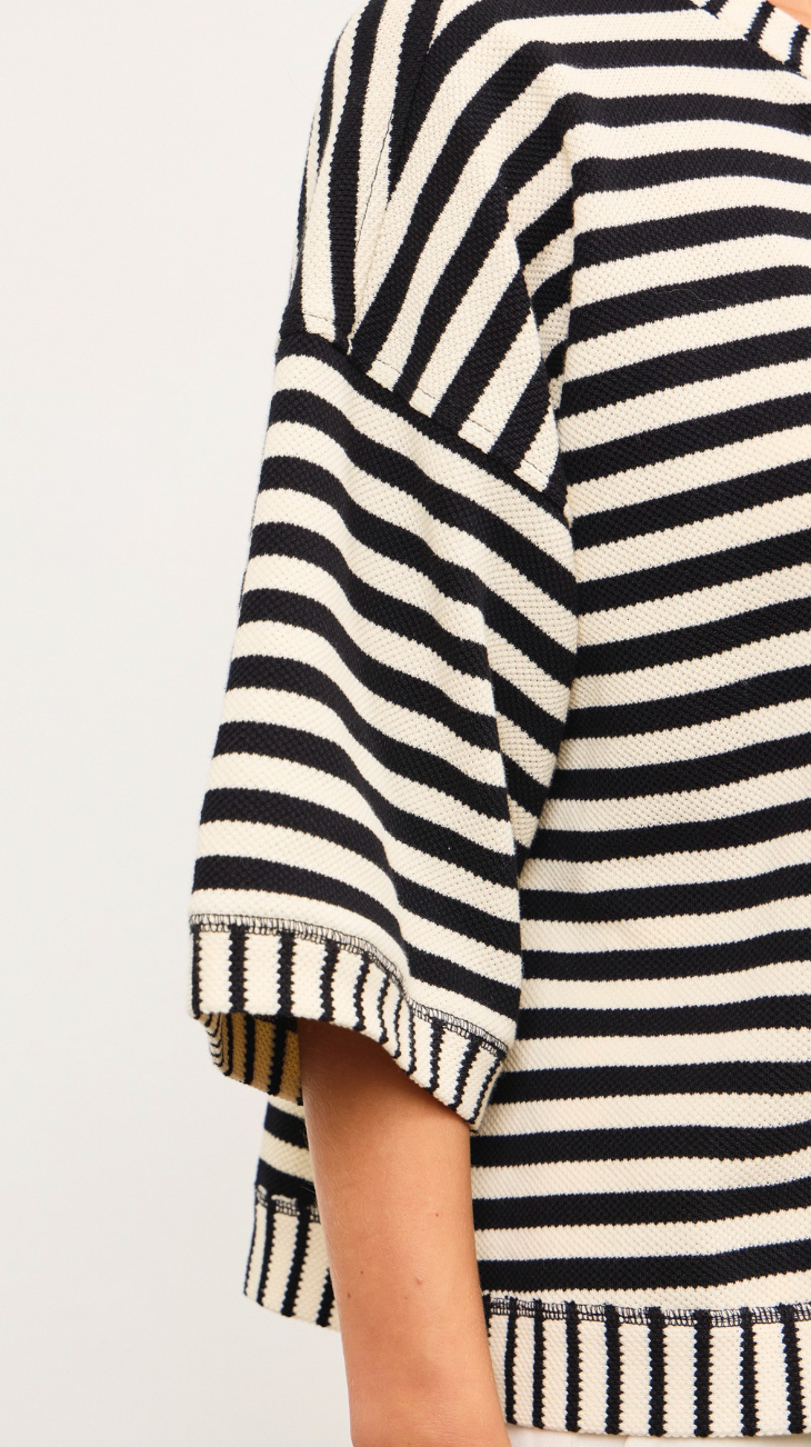 Stripe Boxy Fit Cardigan Black