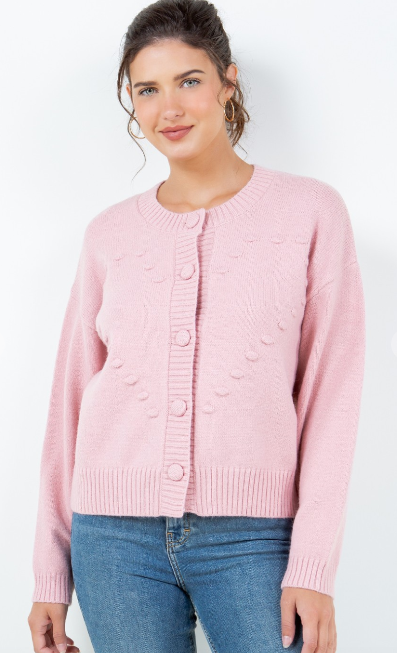 Heart Button Up Cardigan Pink