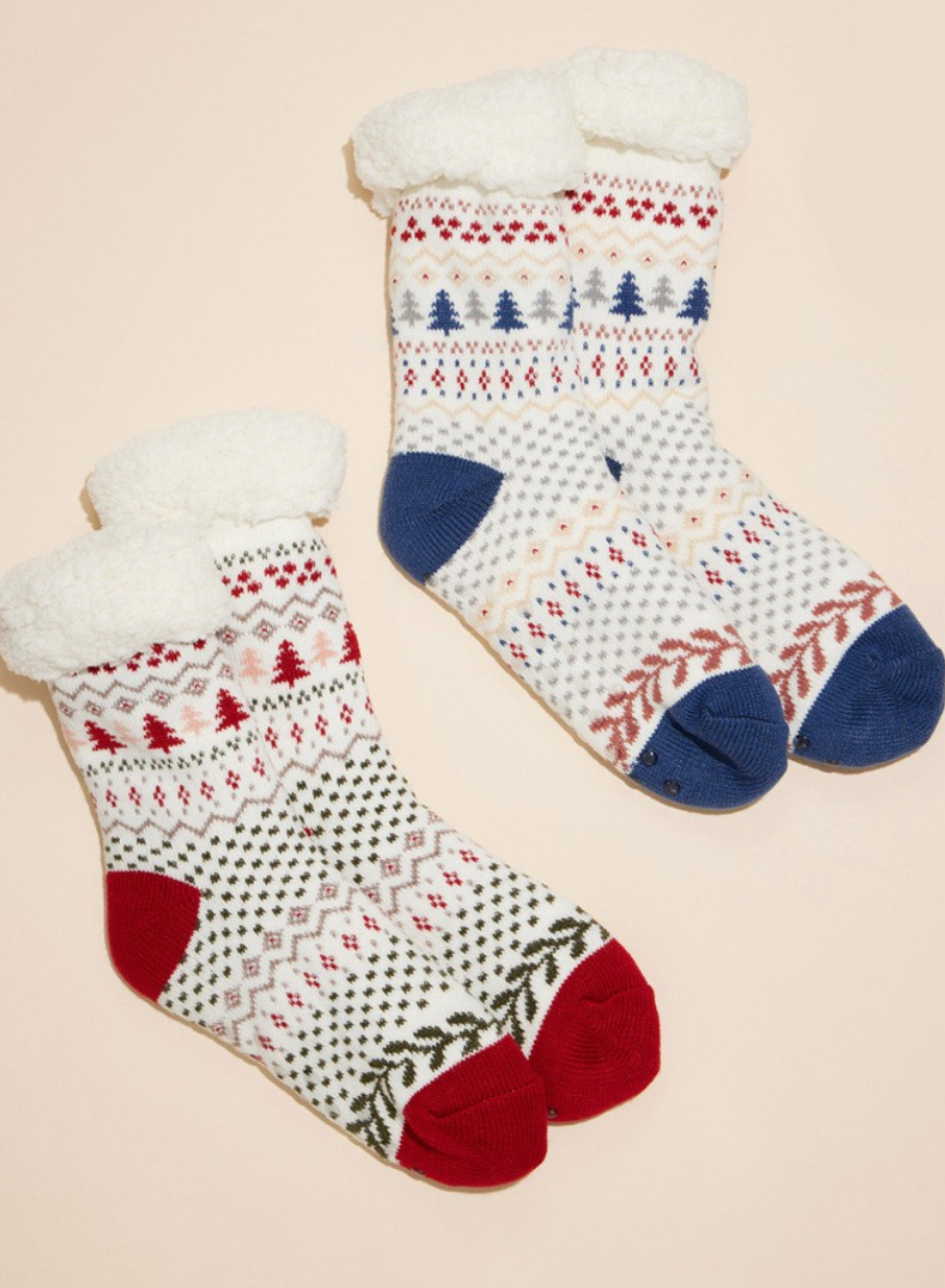 Christmas Sherpa Socks Red/Blue