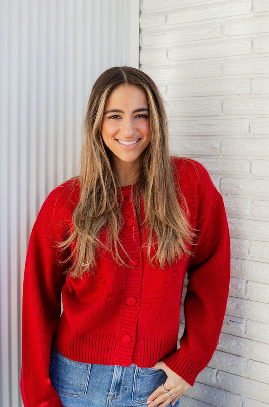 Heart Button Up Cardigan Red