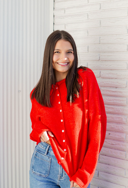 Button Down Cardi Red