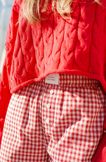 Red Plaid Boxer Shorts w/ Lace Hem