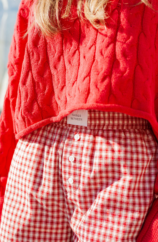 Red Plaid Boxer Shorts w/ Lace Hem