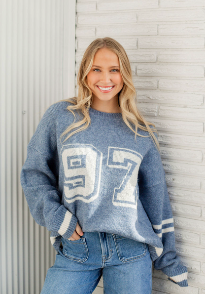 Varsity Crewneck Sweater Blue