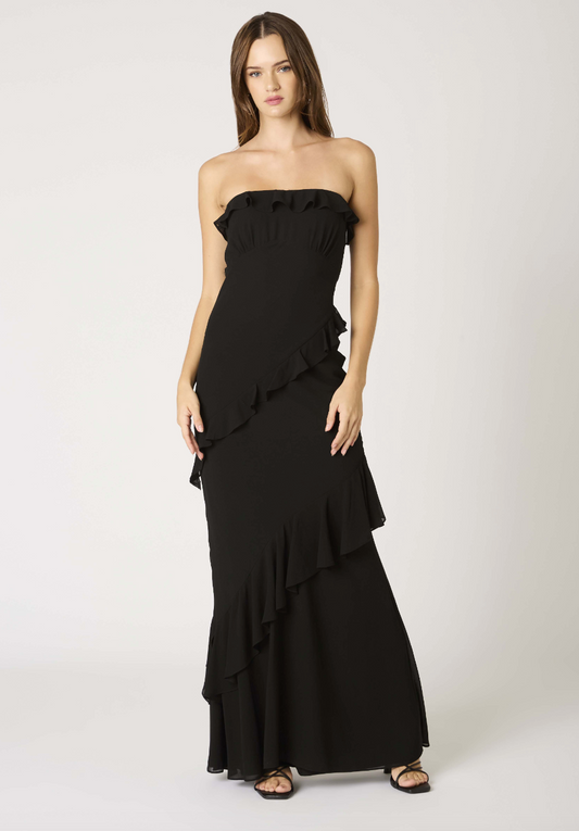 Strapless Ruffles Maxi Dress Black