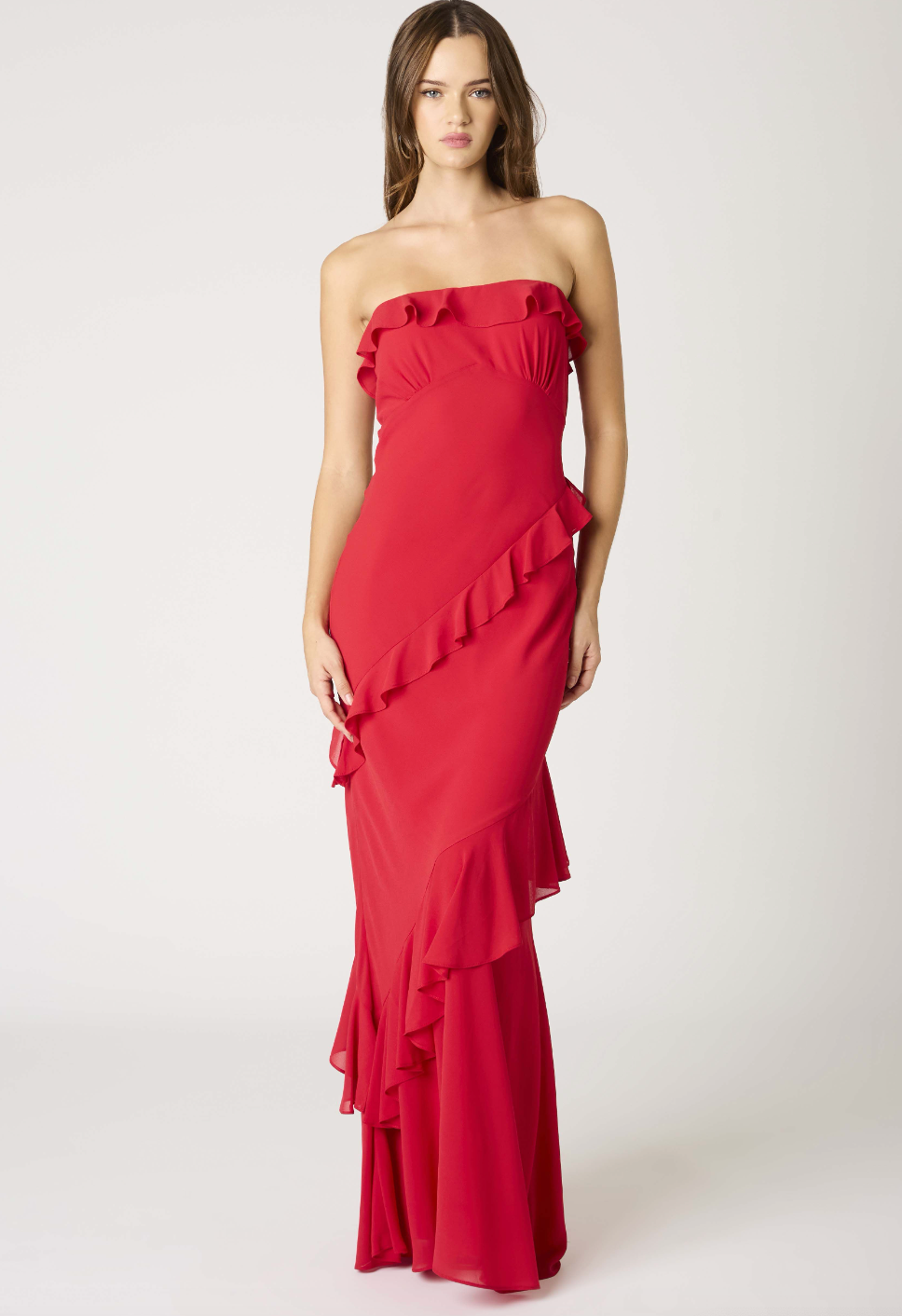 Strapless Ruffles Maxi Dress Red