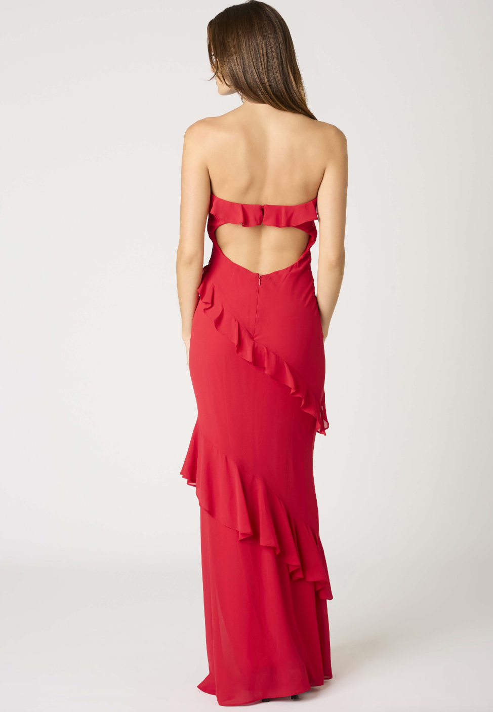 Strapless Ruffles Maxi Dress Red