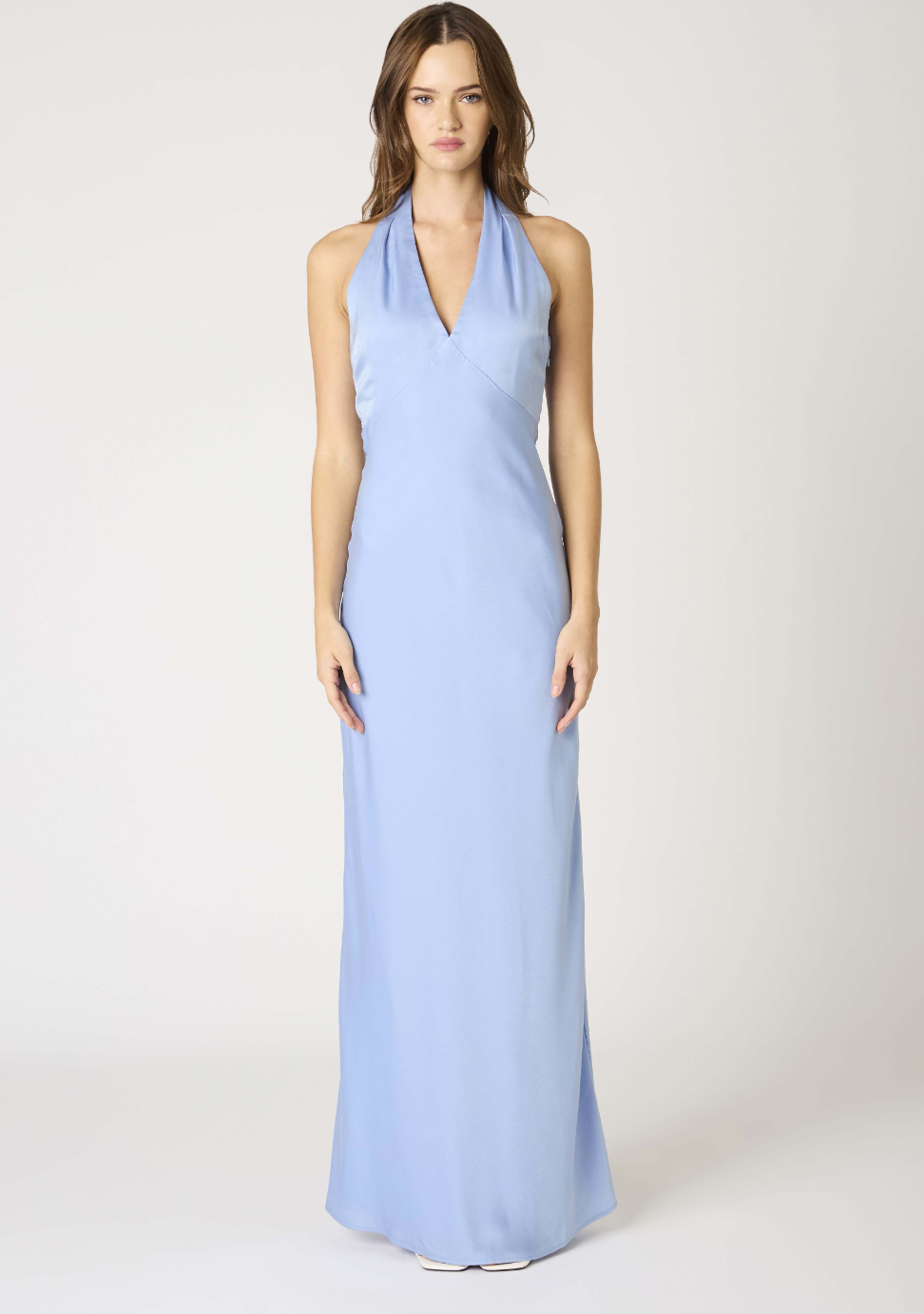 Blue Satin Halter Maxi Dress