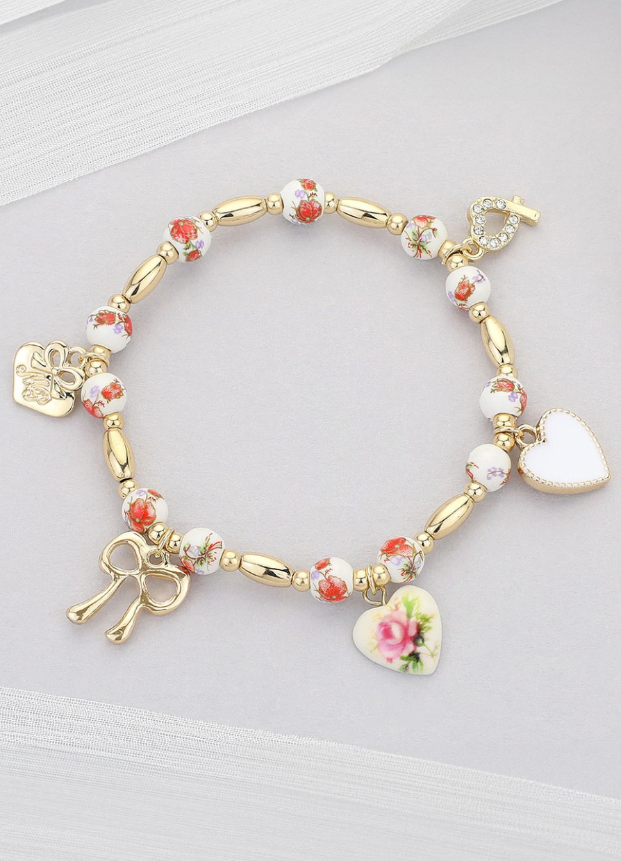 Bow Heart Bead Bracelet