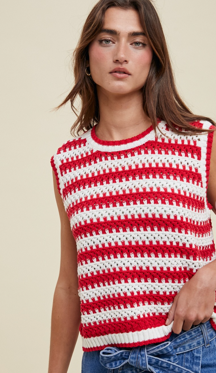 Red Stripe Crochet Vest