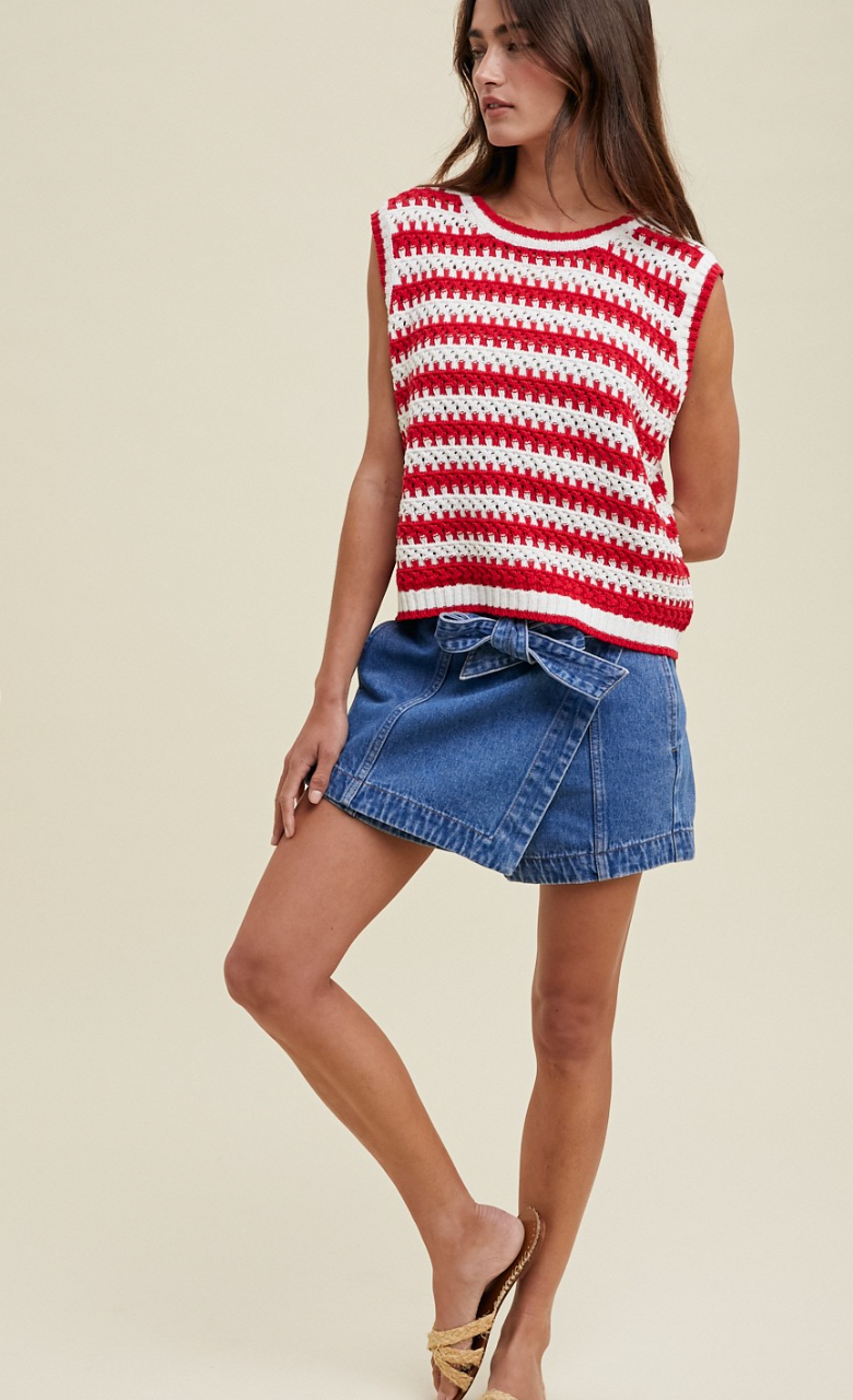 Red Stripe Crochet Vest