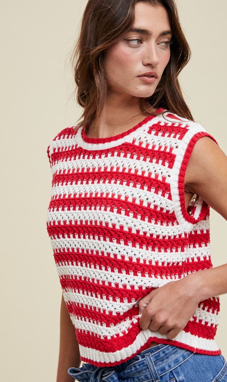 Red Stripe Crochet Vest