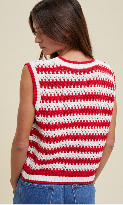 Red Stripe Crochet Vest