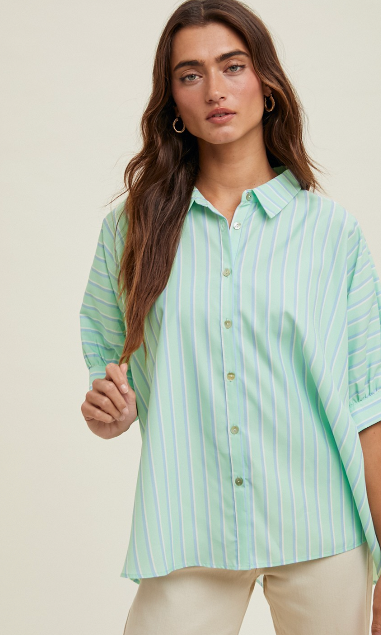 Daphne Stripe Top Mint/Blue