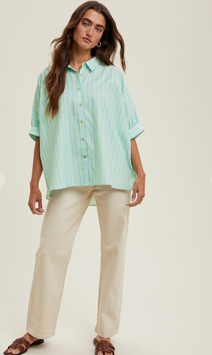 Daphne Stripe Top Mint/Blue