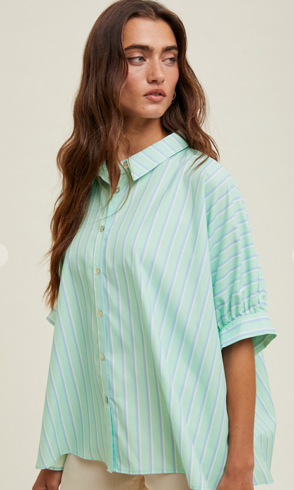 Daphne Stripe Top Mint/Blue