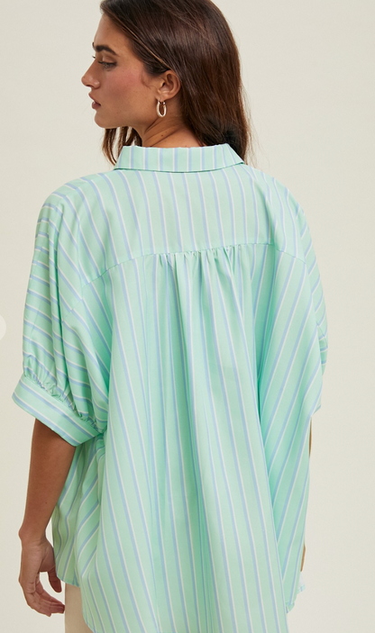 Daphne Stripe Top Mint/Blue