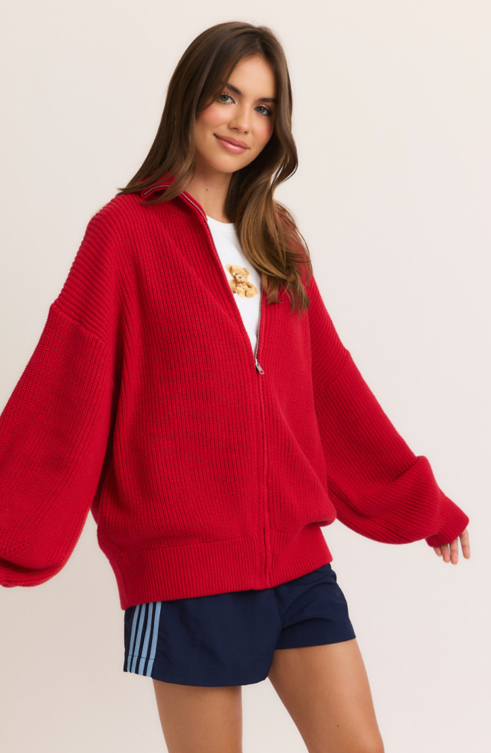 Noah Oversized Zip Up Sweater Red