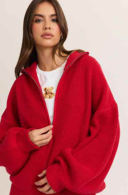 Noah Oversized Zip Up Sweater Red