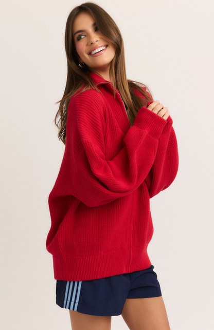 Noah Oversized Zip Up Sweater Red