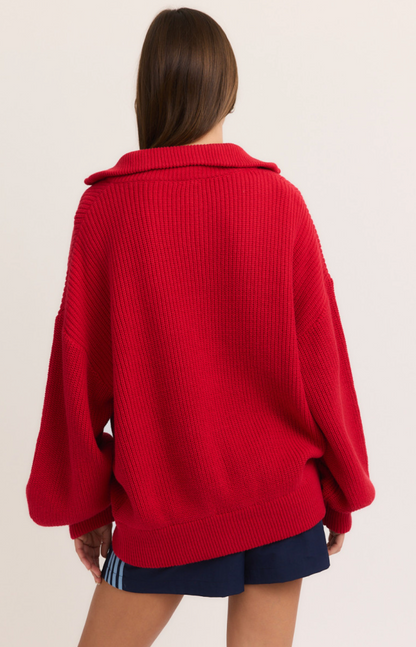 Noah Oversized Zip Up Sweater Red