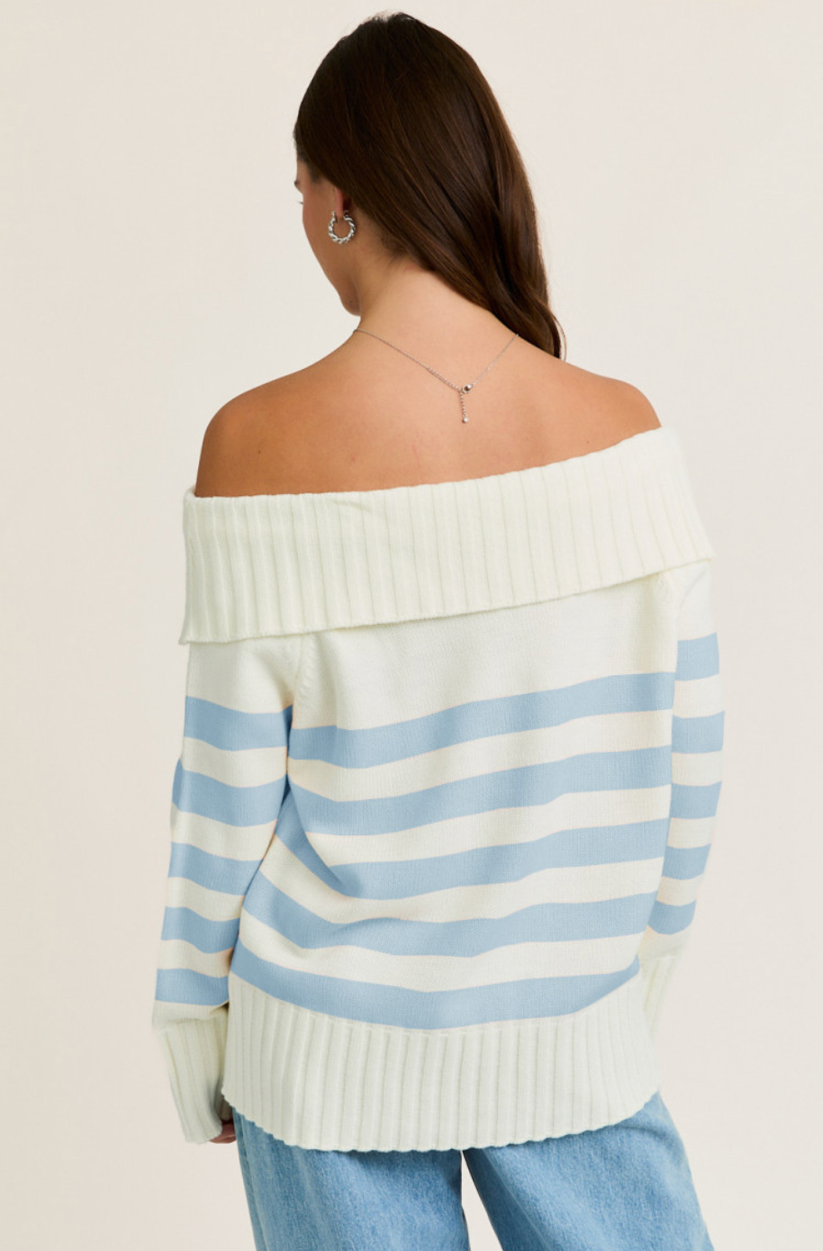 Blue Stripe Off Shoulder Sweater