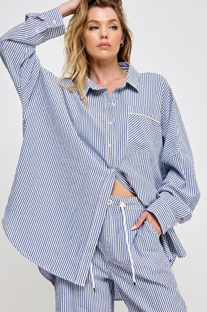 Blue Stripe Seersucker Shirt