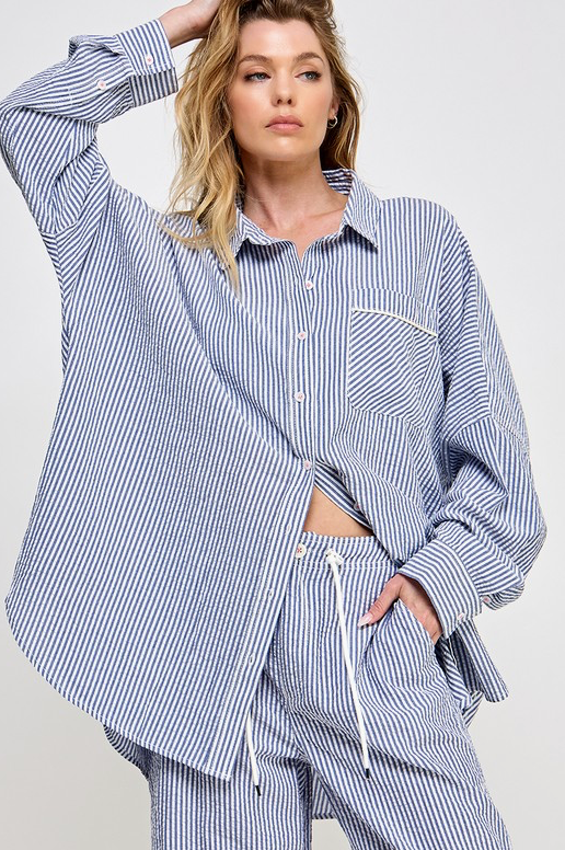 Blue Stripe Seersucker Shirt