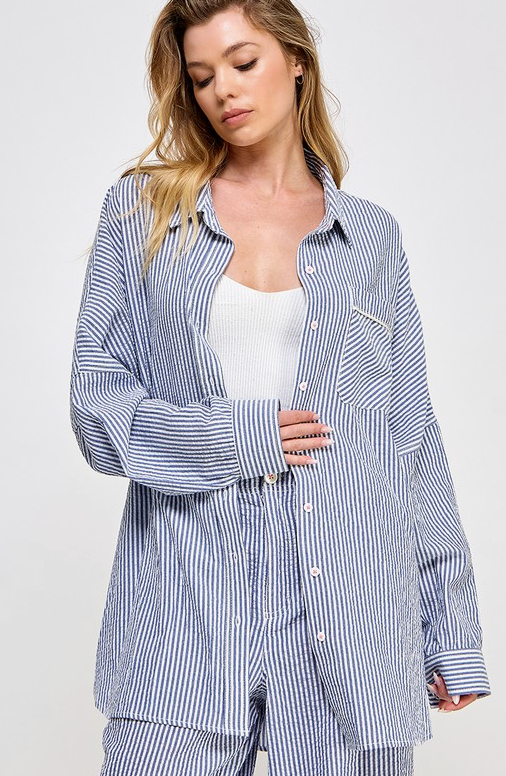 Blue Stripe Seersucker Shirt