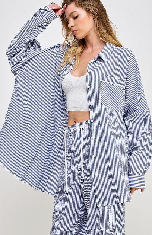 Blue Stripe Seersucker Shirt