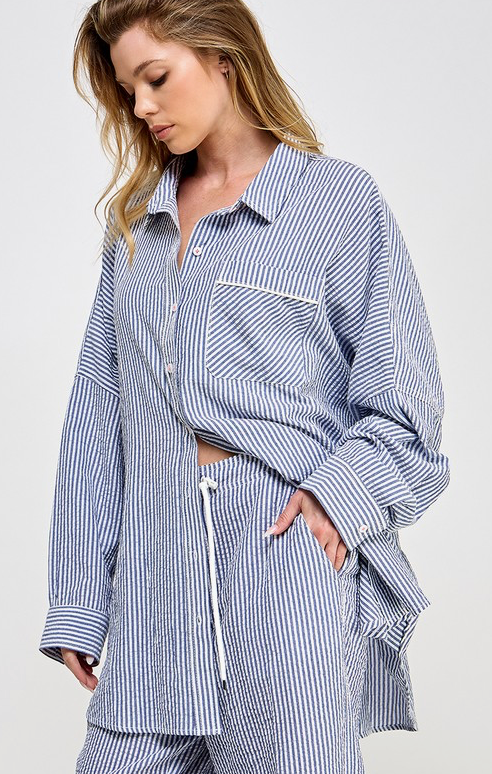 Blue Stripe Seersucker Shirt