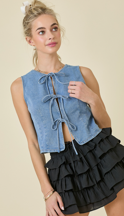 Denim Tie Detail Vest