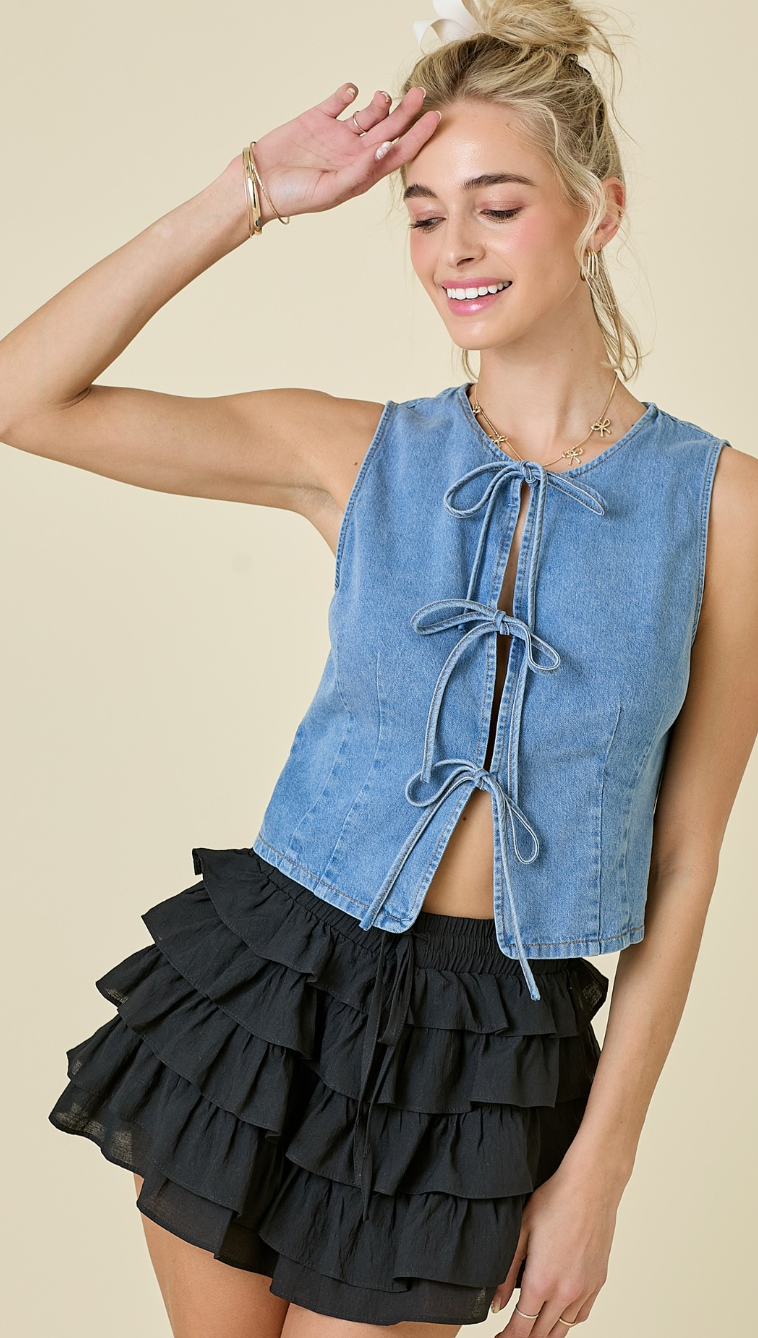 Denim Tie Detail Vest