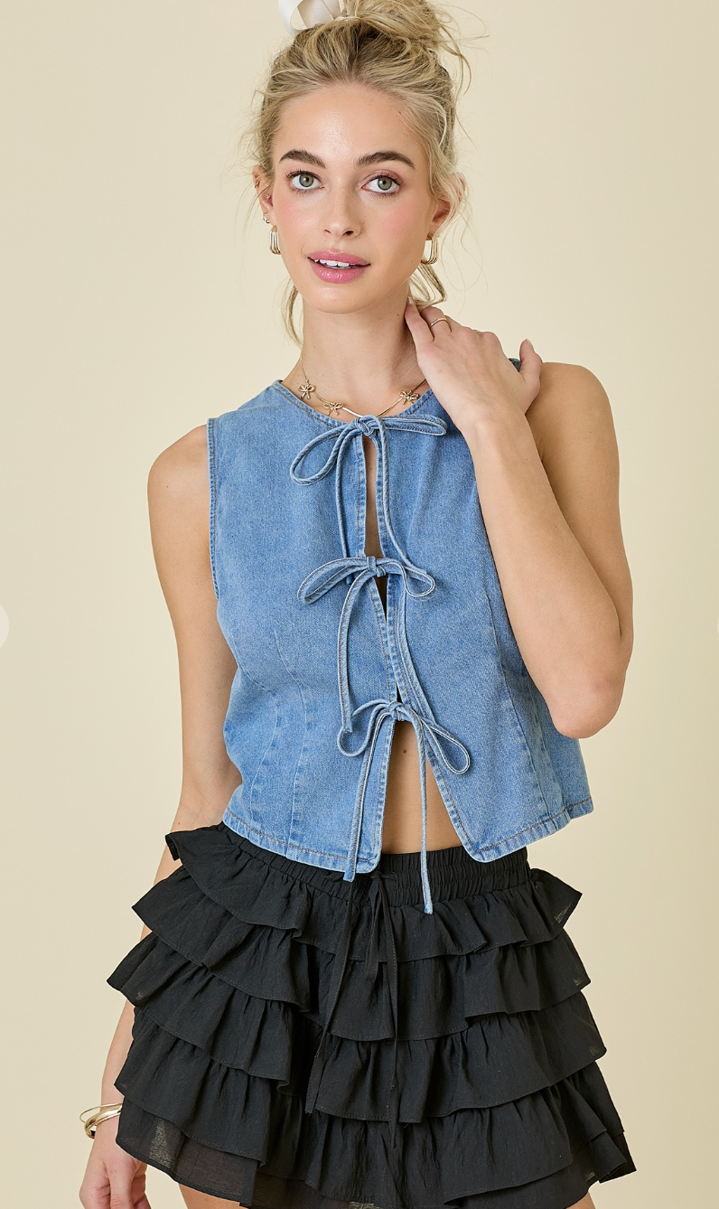 Denim Tie Detail Vest