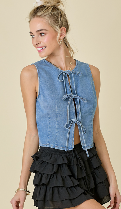 Denim Tie Detail Vest