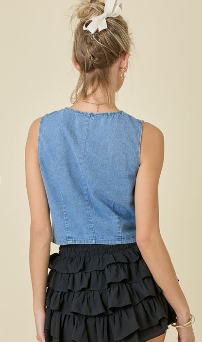 Denim Tie Detail Vest