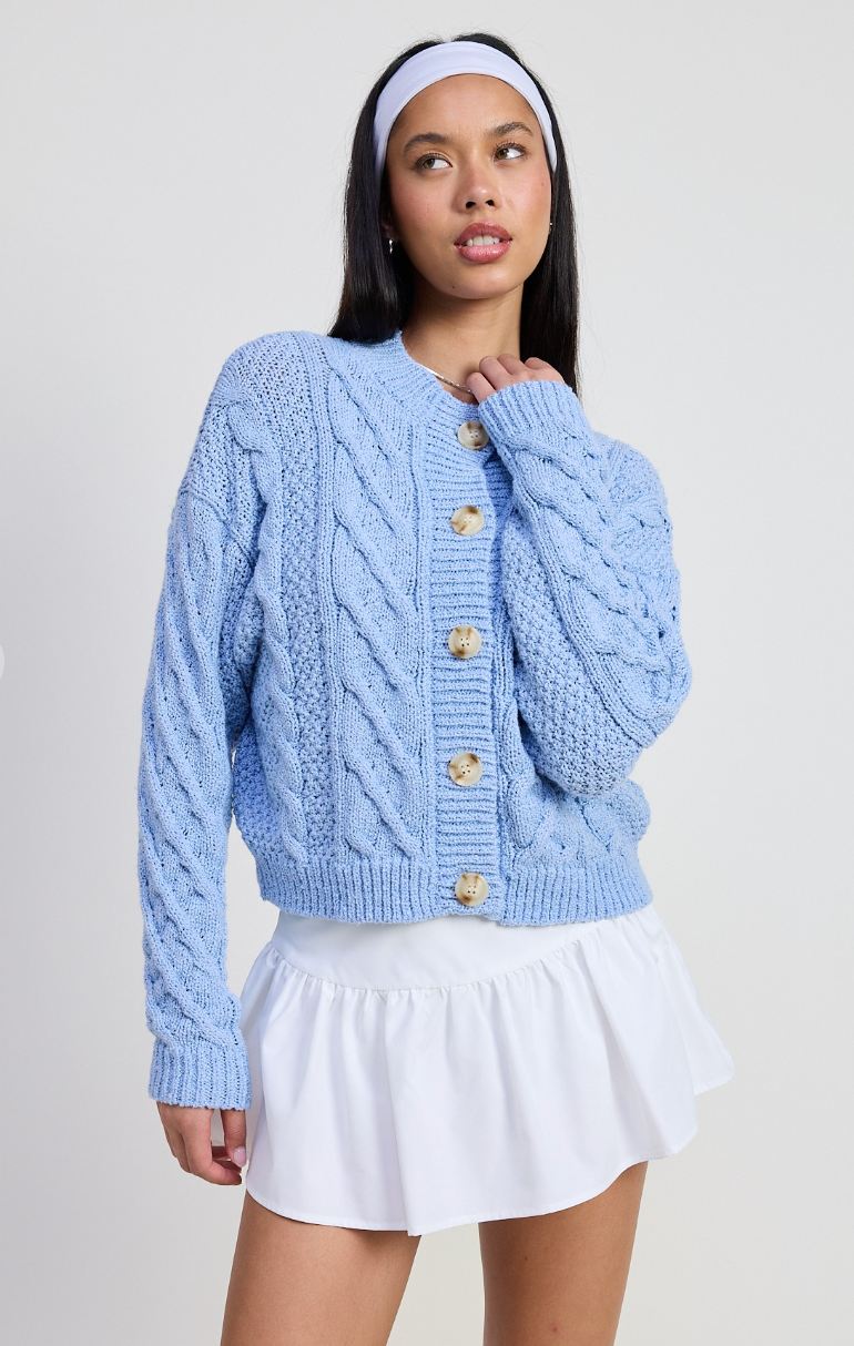 Blue Chunky Cable Cardigan