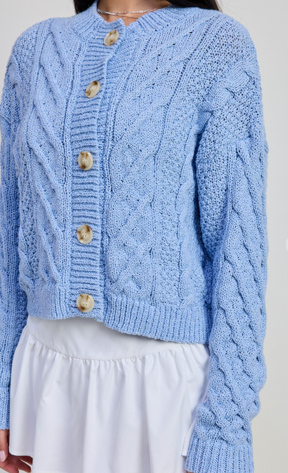 Blue Chunky Cable Cardigan