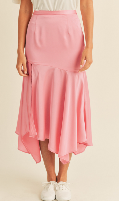 Pink Handkerchief Midi Skirt