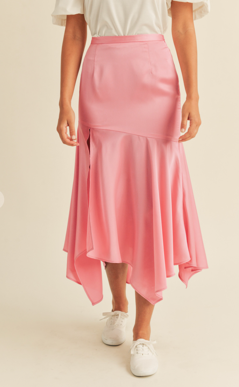 Pink Handkerchief Midi Skirt