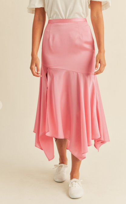 Pink Handkerchief Midi Skirt