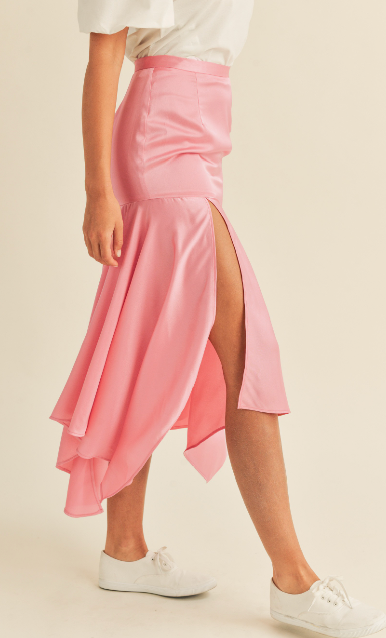 Pink Handkerchief Midi Skirt