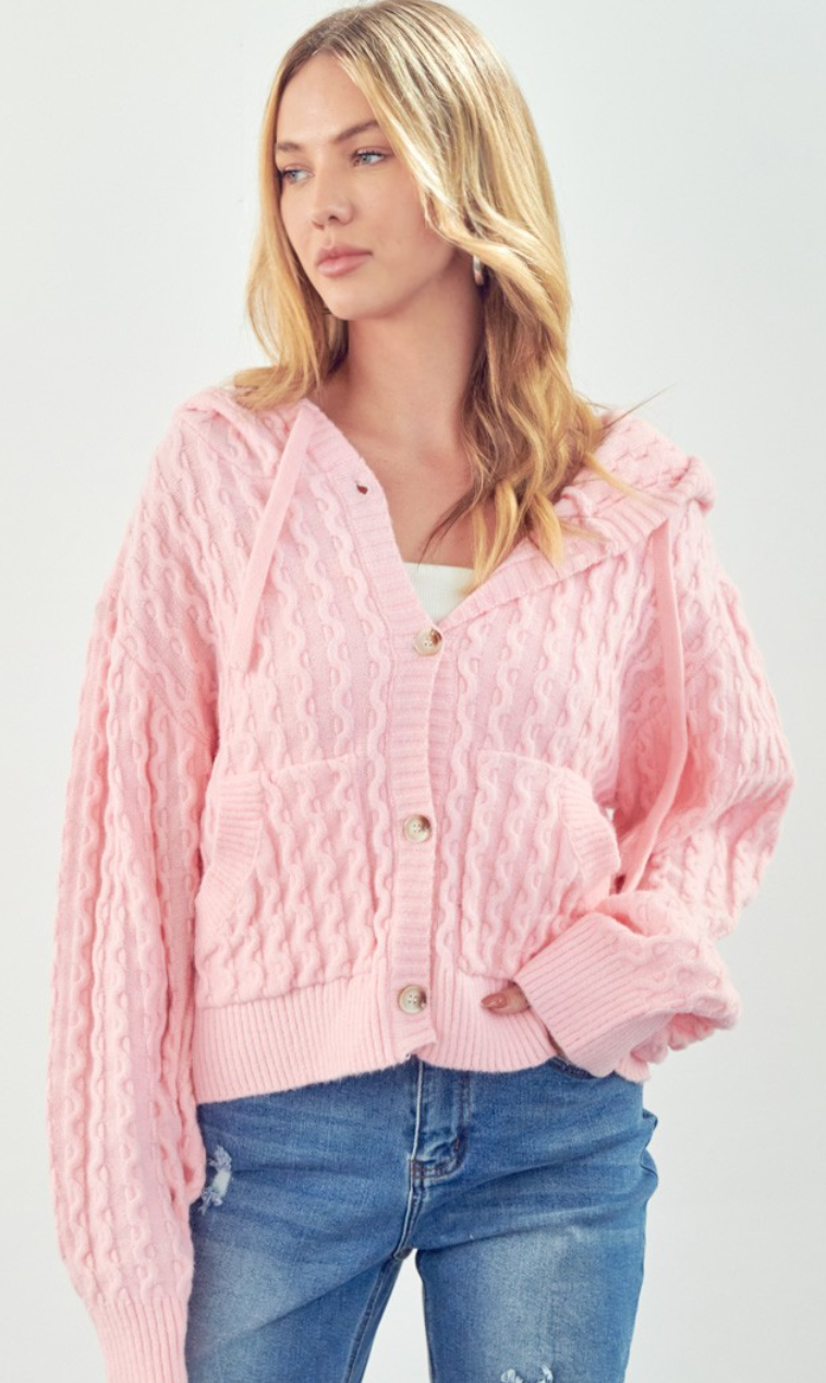 Pink Hooded Knit Sweater