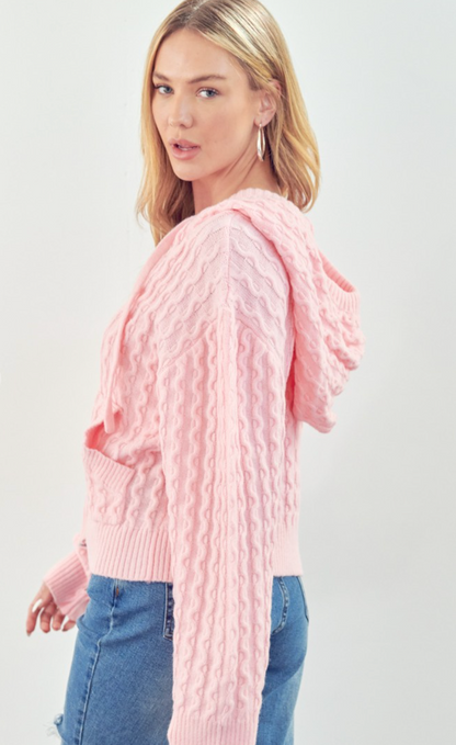 Pink Hooded Knit Sweater