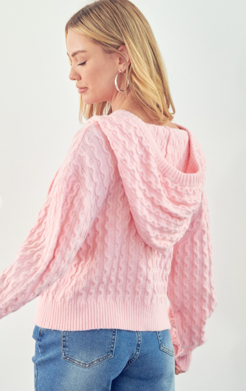 Pink Hooded Knit Sweater